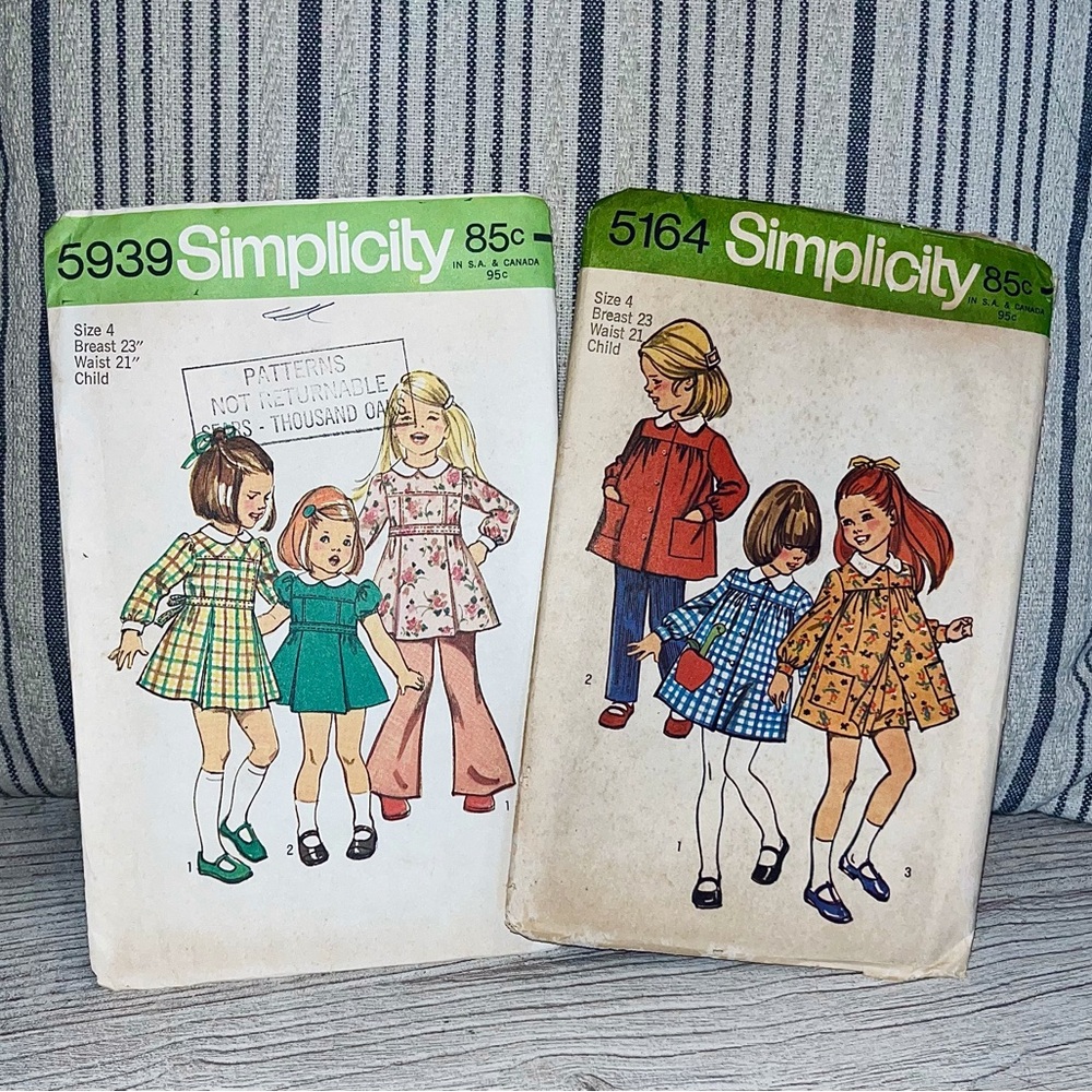 VINTAGE Simplicity 1970s Sewing Patterns Girls Clothes 5164 / 5939 Retro